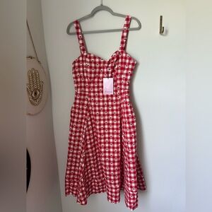 Avec Les Filles Cherry Red Gingham Checkered Midi Dress